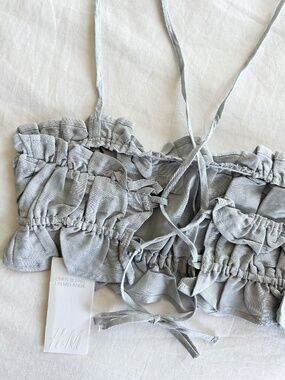 🆕 H&M Linen Blend Ruffle Crop Top Size XS